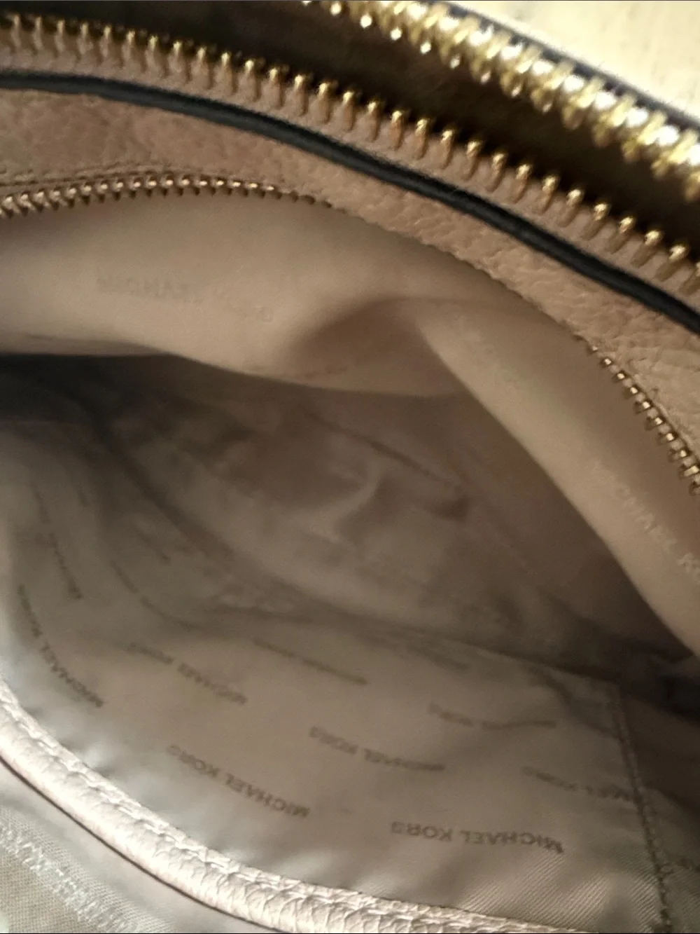 Michael Kors Taupe Pebbled Leather Crossbody with Gold Chain